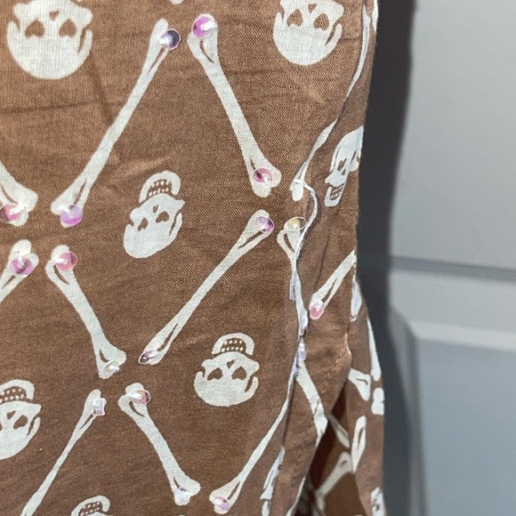 LeTarte Longsleeve Keyhole BOHO Skull Swim Coverup Brown White Patterned Tunic S - Picture 7 of 9